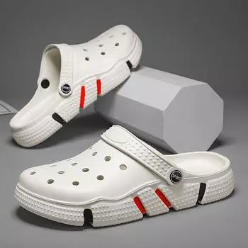 Мужские летние нескользящие пляжные сандалии на толстой подошве с дышащими повседневными и прочными тапочками для сада 48 чёрный