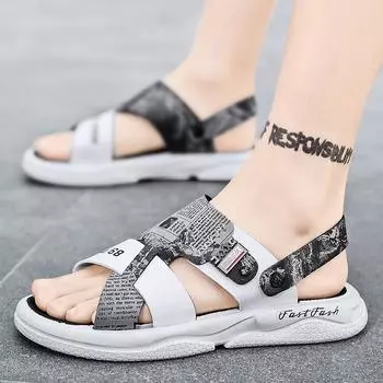 Мужские летние нескользящие пляжные туфли двойного назначения для молодежи, повседневные сандалии, тапочки 45