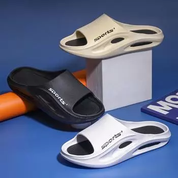 Мужские летние нескользящие тапочки для верхней одежды, повседневные пляжные тапочки на плоской подошве, размеры 36-45 36-37(one size smaller) чёрный/белый