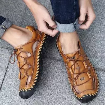 Мужские летние новейшие мужские сандалии из натуральной кожи большого размера, мужские модные сандалии для отдыха на открытом воздухе, тапочки, мужские пляжные кроссовки, римские сандалии 42