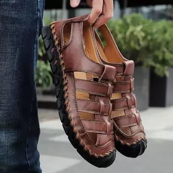 Мужские летние новейшие мужские сандалии из натуральной кожи большого размера, модные сандалии для отдыха на открытом воздухе, мужские пляжные кроссовки, сандалии Baotou, тапочки 39