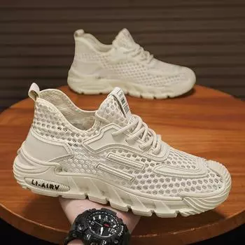 Мужские летние новые дышащие сетчатые кроссовки для бега, легкие нескользящие спортивные туфли, универсальные модные повседневные туфли 39 чёрный