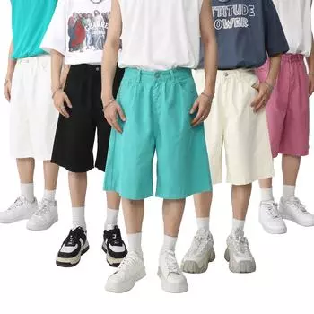 Мужские летние новые повседневные свободные шорты в корейском стиле, широкие брюки, розовые M белый