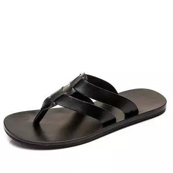 Мужские летние новые сандалии и тапочки Мужские кожаные сандалии Взрослые дышащие пляжные туфли Нескользящие кожаные сандалии с открытым носком на плоской подошве 38 темные хаки