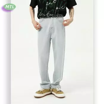 Мужские летние новые светло-голубые земляно-белые базовые простые джинсы, мужские облегающие брюки S светло-синий