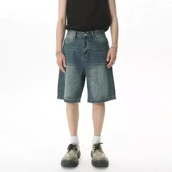 Мужские летние новые свободные широкие брюки в гонконгском стиле в стиле ретро с высокой талией джинсовые шорты S