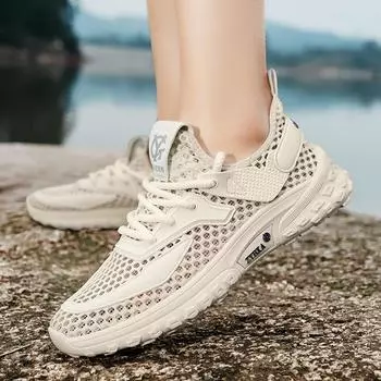 Мужские летние новые уличные туфли для ручья, забродные туфли, быстросохнущие туфли с крупной сеткой, ажурные дышащие туфли с сеткой, спортивная модная обувь 39
