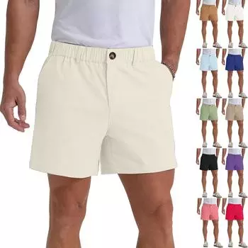 Мужские летние однотонные эластичные шорты на пуговицах с пятью отделениями Мужские пляжные брюки повседневные брюки L бежевый