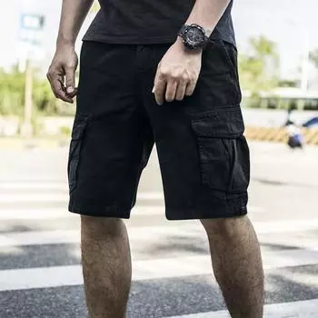 Мужские летние однотонные повседневные спортивные шорты карго с несколькими карманами XXL чёрный