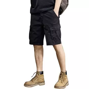 Мужские летние однотонные повседневные спортивные шорты карго с несколькими карманами L чёрный