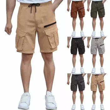 Мужские летние однотонные повседневные спортивные шорты на молнии с несколькими карманами, быстросохнущие, дышащие L армия зеленый