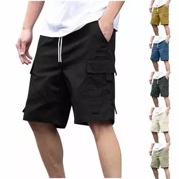 Мужские летние однотонные повседневные спортивные шорты на молнии с несколькими карманами, быстросохнущие, дышащие L жёлтый