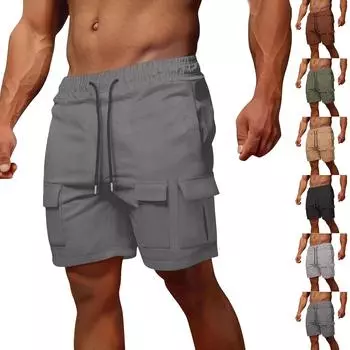 Мужские летние однотонные повседневные спортивные шорты на молнии с несколькими карманами, быстросохнущие, дышащие XXL хаки