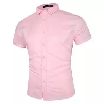 Мужские летние однотонные приталенные рубашки Мужские деловые модные повседневные рубашки с коротким рукавом XL розовый