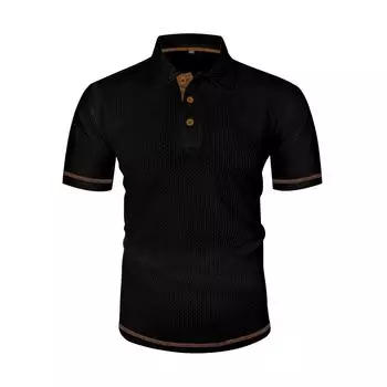 Мужские летние однотонные топы с коротким рукавом и воротником на пуговицах, мужские свободные спортивные повседневные топы M чёрный