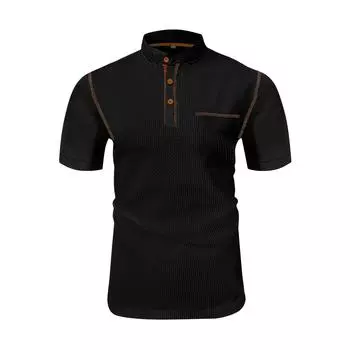 Мужские летние однотонные топы с коротким рукавом и воротником на пуговицах, мужские свободные спортивные повседневные топы XXL чёрный