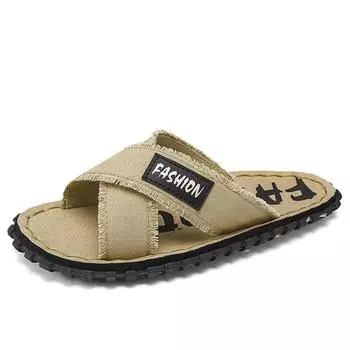 Мужские летние парусиновые тапочки, модные тканевые домашние мужские тапочки, уличные резиновые мужские сандалии на плоской подошве, повседневные шлепанцы, домашние тапочки 40