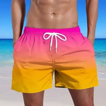 Мужские летние плавки, быстросохнущие шорты с карманами и пляжные шорты с градиентным принтом XXXXL оранжевый