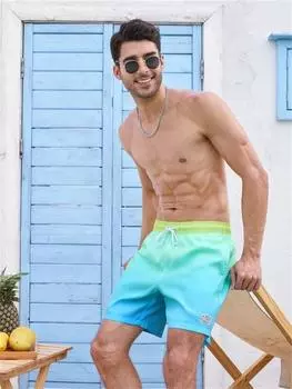 Мужские летние плавки, быстросохнущие шорты с карманами и пляжные шорты с градиентным принтом L синий