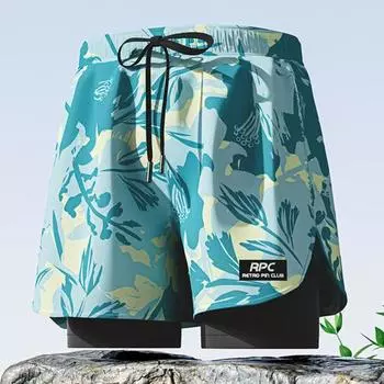 Мужские летние плавки с эластичной резинкой на талии и принтом, шорты для плавания с поддерживающими компрессионными вкладышами, карманами с принтом, плавки для плавания 2XL серый
