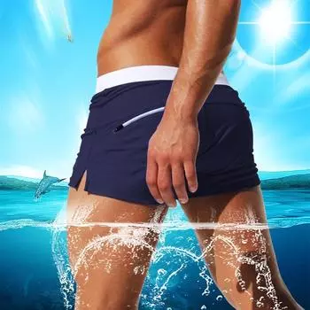 Мужские летние плавки с низкой талией, двухцветные плавки на шнурке с задним карманом для плавания и горячих источников M