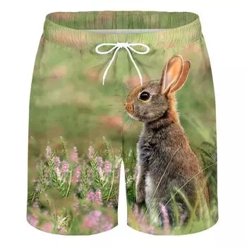 Мужские летние пляжные брюки из ткани Health Fabric Black Stretch Casual Ordinary с 3D-принтом для мужчин с рисунком кролика S