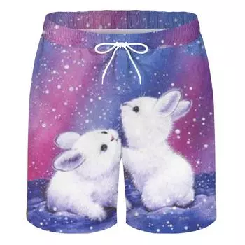 Мужские летние пляжные брюки из ткани Health Fabric Black Stretch Casual Ordinary с 3D-принтом для мужчин с рисунком кролика S