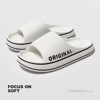 Мужские летние пляжные шлепанцы на толстой подошве, нескользящие тапочки для ванной комнаты, мягкие сандалии, простая ультралегкая обувь с буквами 36 чёрный