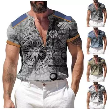 Мужские летние полосатые топы с короткими рукавами и принтом. Мужские повседневные модные рубашки с короткими рукавами. L чёрный