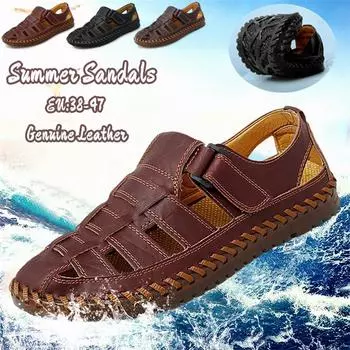 Мужские летние полые кожаные сандалии, дышащая винтажная кожаная обувь, повседневные уличные болотные лоферы на плоской подошве, пляжные тапочки 43 вино красного
