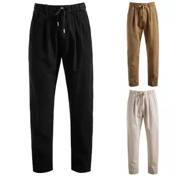 Мужские летние повседневные брюки на шнурке Мужские дышащие брюки из хлопка и льна XXL бежевый