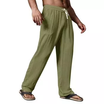 Мужские летние повседневные брюки на шнурке Мужские дышащие брюки из хлопка и льна M винный