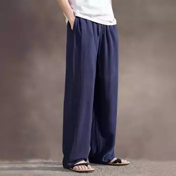 Мужские летние повседневные хлопковые льняные свободные брюки для йоги на шнуровке, брюки, мужская одежда, спортивные свободные мужские брюки M хаки