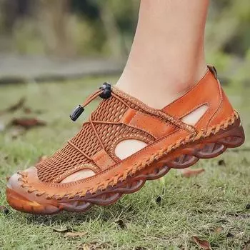 Мужские летние повседневные кожаные сандалии большого размера, пляжная обувь с закрытым носком, дизайн 2021 г. 41