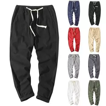 Мужские летние повседневные модные льняные брюки Мужские летние дышащие крутые брюки L