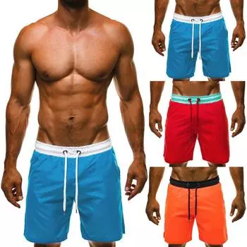 Мужские летние повседневные модные плавки с контрастной цветной строчкой, индивидуальные эластичные однотонные пляжные брюки XXL синий