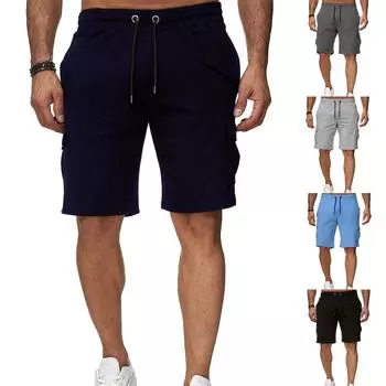 Мужские летние повседневные на открытом воздухе повседневные комбинезоны с карманами в стиле пэчворк Спортивные шорты Брюки L чёрный