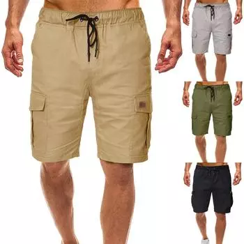 Мужские летние повседневные на открытом воздухе повседневные комбинезоны с карманами в стиле пэчворк Спортивные шорты Брюки L чёрный