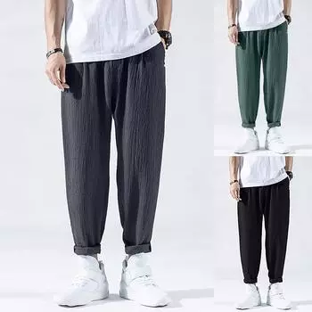 Мужские летние повседневные однотонные легкие брюки из ледяного шелка, крутые тонкие брюки-карандаш, брюки XXXXL чёрный