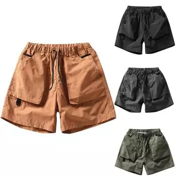 Мужские летние повседневные однотонные свободные прямые рабочие брюки на шнурке с короткими рукавами, стираные комбинезоны, мужские шорты L армия зеленый