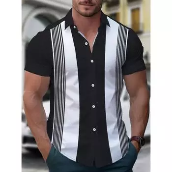 Мужские летние повседневные полосатые рубашки с принтом на пуговицах, рубашки с коротким рукавом на пуговицах для мужчин, модные мужские летние рубашки S