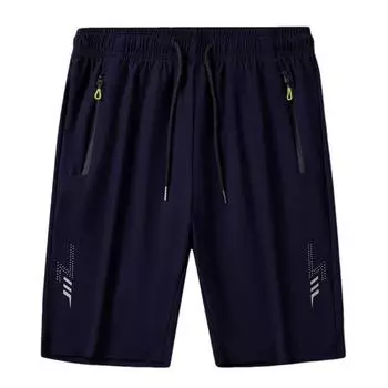 Мужские летние повседневные шорты с эластичной резинкой на талии и карманами на молнии, быстросохнущие тонкие пляжные шорты из ледяного шелка 2XL синий