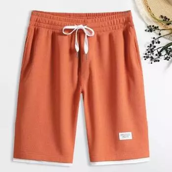 Мужские летние повседневные шорты с эластичной резинкой на талии, регулируемые шорты на шнурке, искусственные двухсекционные шорты в уличном стиле с вафельной текстурой XL верблюд