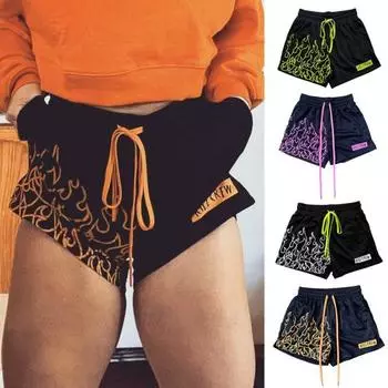 Мужские летние повседневные шорты с эластичной резинкой на талии, спортивные шорты с пламенным принтом, свободный крой, быстросохнущие баскетбольные шорты M оранжевый