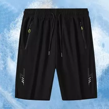 Мужские летние повседневные шорты с эластичной резинкой на талии и карманами на молнии, быстросохнущие тонкие пляжные шорты из ледяного шелка L чёрный