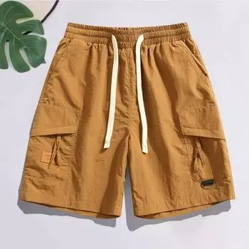 Мужские летние повседневные шорты с эластичным поясом, регулируемые шорты на шнурке с несколькими карманами, шорты-карго в уличном стиле, уличная одежда L чёрный