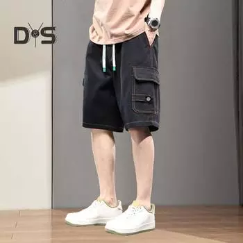 Мужские летние повседневные шорты с эластичным поясом на шнурке и несколькими карманами, шорты-карго, сплошной цвет, широкие быстросохнущие шорты для фитнеса 2XL чёрный