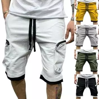 Мужские летние повседневные спортивные брюки с карманами на шнурке, свободные спортивные пляжные шорты для спортзала 2XL армия зеленый
