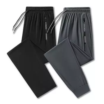 Мужские летние повседневные спортивные брюки свободного покроя, быстросохнущие, из ледяного шелка, длинные брюки с эластичной резинкой на талии M [40 kg-47.5 kg]