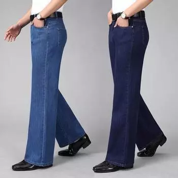 Мужские летние расклешенные джинсы с высокой талией, расклешенные мужские дизайнерские классические джинсовые джинсы 28 темно-синий